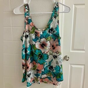 Women’s Floral Hawaiian Print Tank Top H&M Size Small Blue, Pink, Green